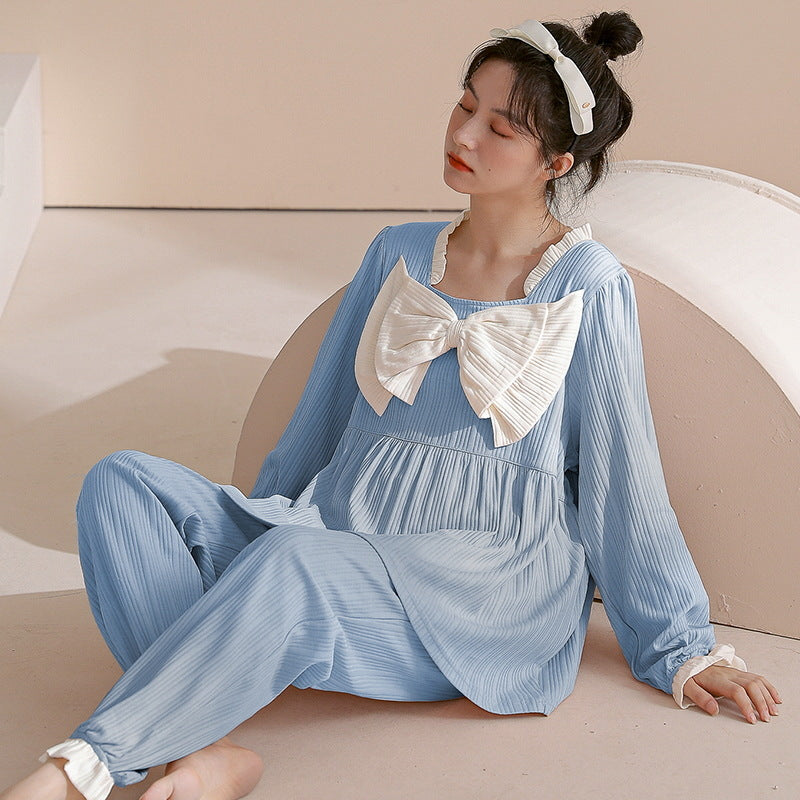 Ladies Cotton Long-Sleeve Cartoon Pajama Set for Home & Outside Wear