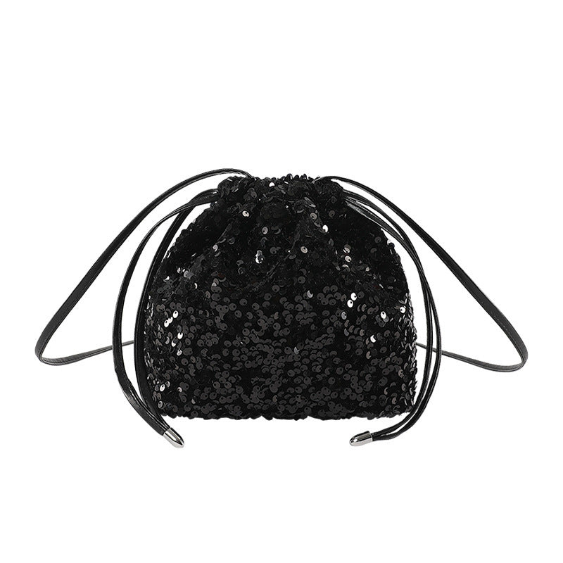 Sac plissé à cordon à sequins doux bandoulière