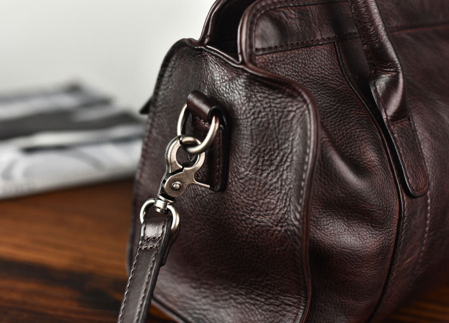 Sac à main cousu à la main en cuir de vachette tanné végétal à grande capacité