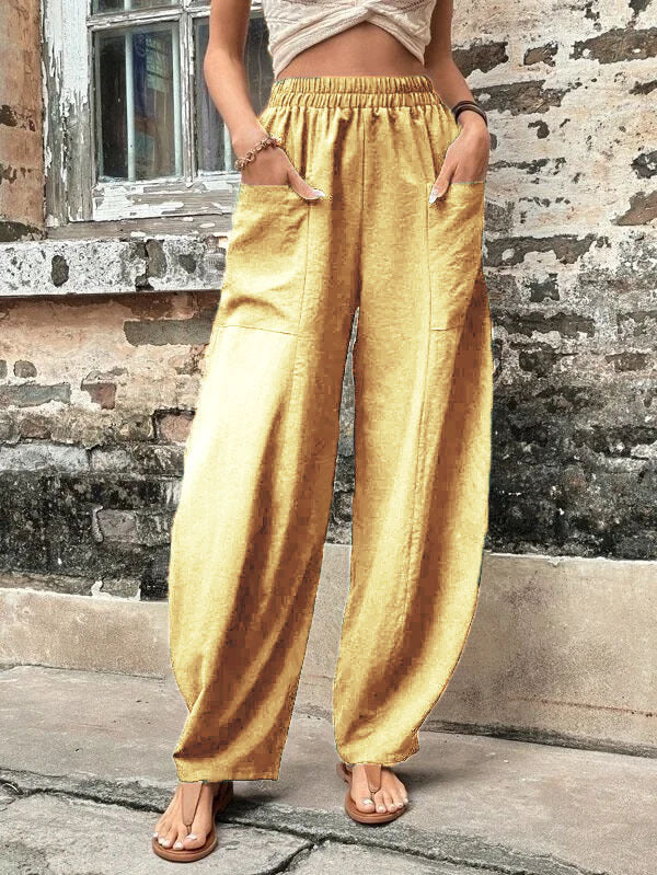 Women's Pants Solid Color Casual Elastic Pants With Pockets