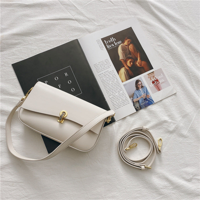 Sac bandoulière en cuir véritable avec fermoir diamant pour femme