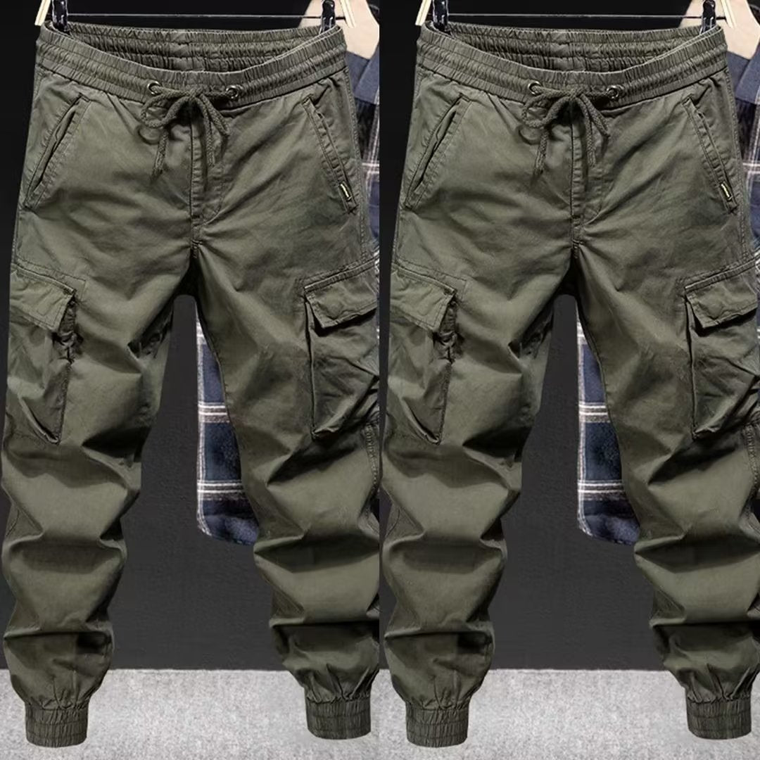 Loose Tapered Solid Color Cotton Overalls with Drawstring