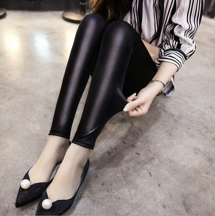 Pantalon en similicuir et velours, pantalon en cuir stretch polaire pour femme