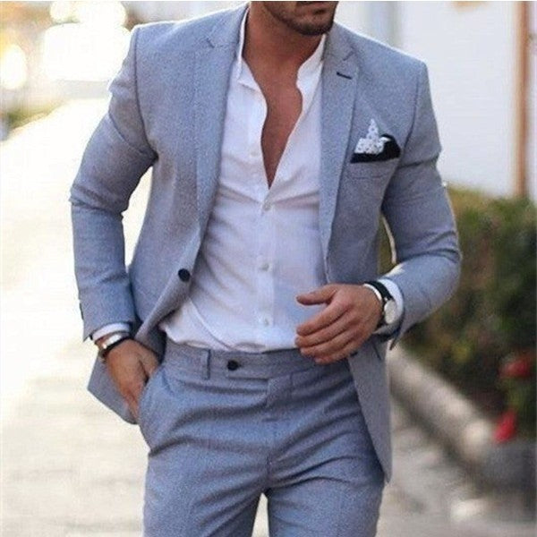 Costume deux pièces en lin coupe ajustée grande taille pour homme, Tailles M-6XL