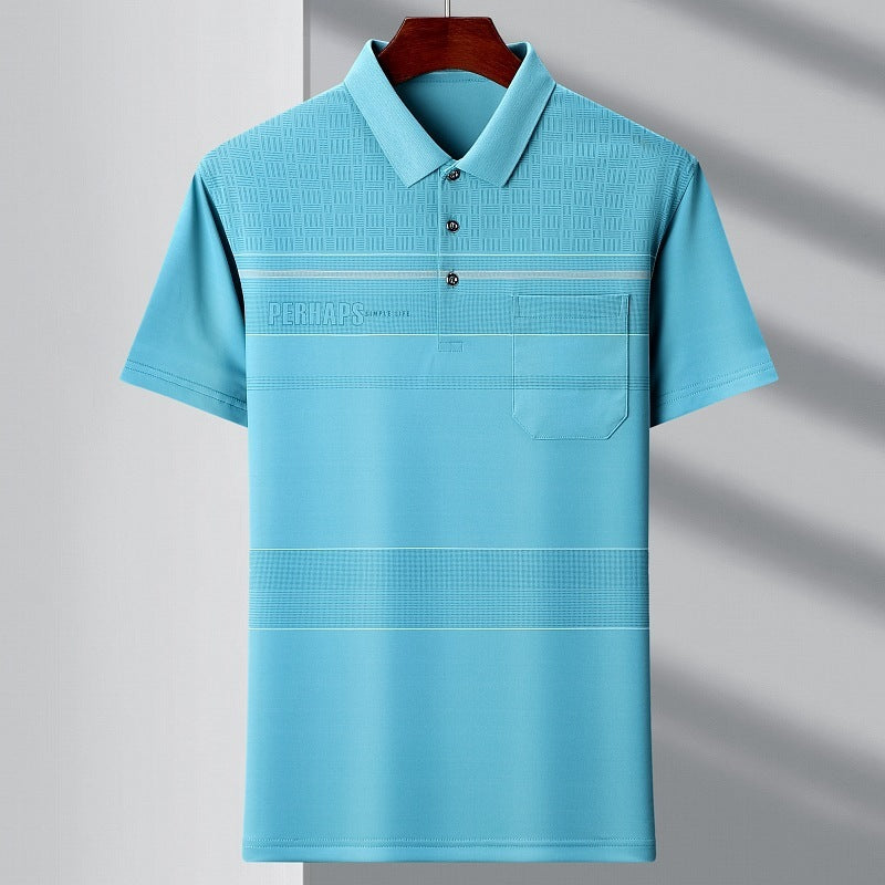 Men's Youth Striped Polo Shirt with Pocket Cotton Spandex