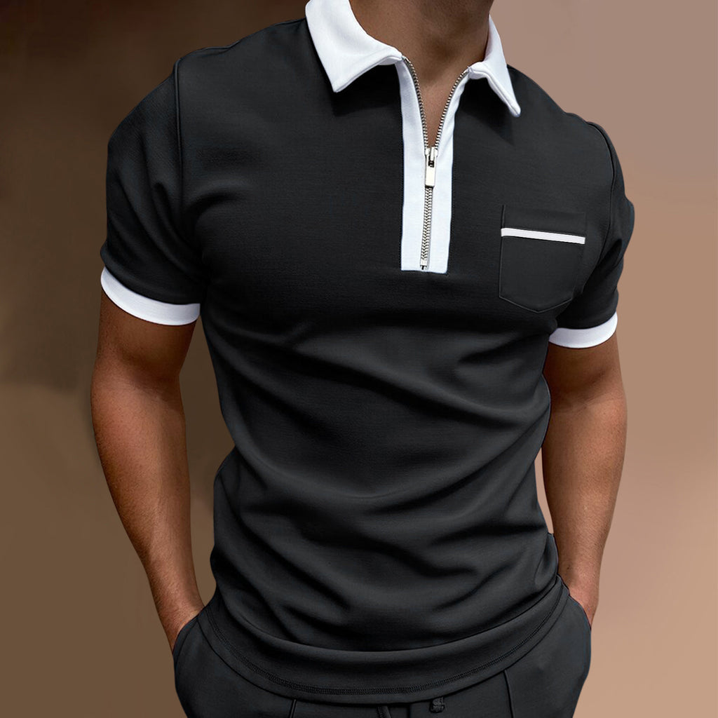 Men's Slim Fit Lapel Polo T-Shirt with Pocket