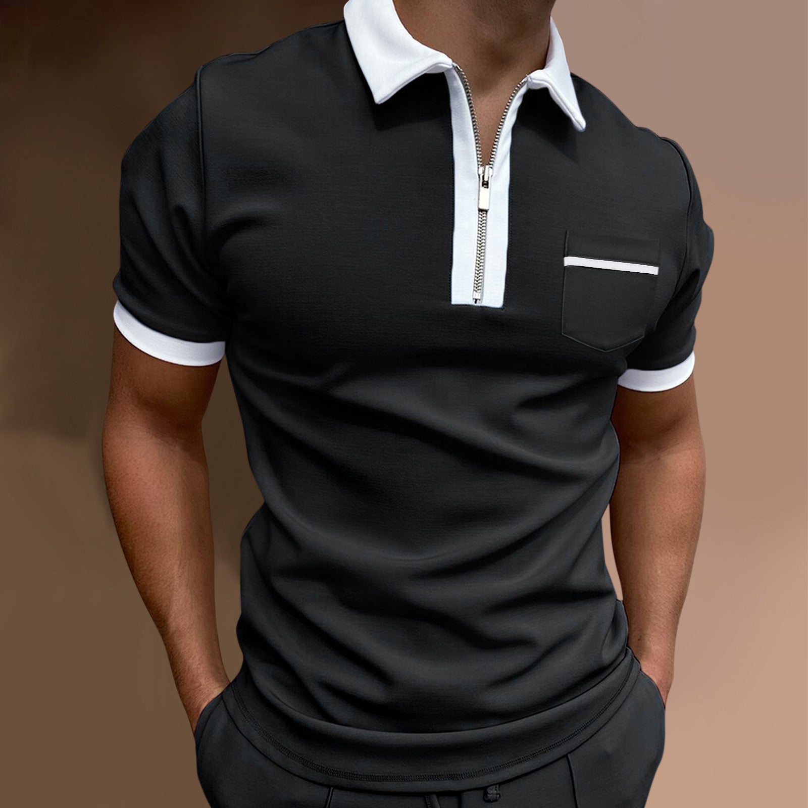 Men's Slim Fit Lapel Polo T-Shirt with Pocket