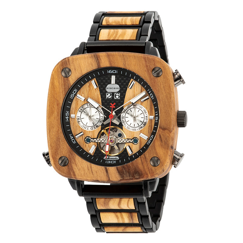 Wooden Mechanical Square Watch Black Technology Vintage Style
