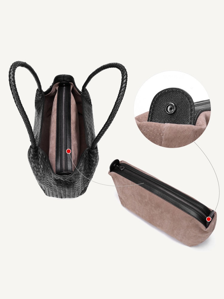 Handmade leather Sheepskin Woven Handbag For Women