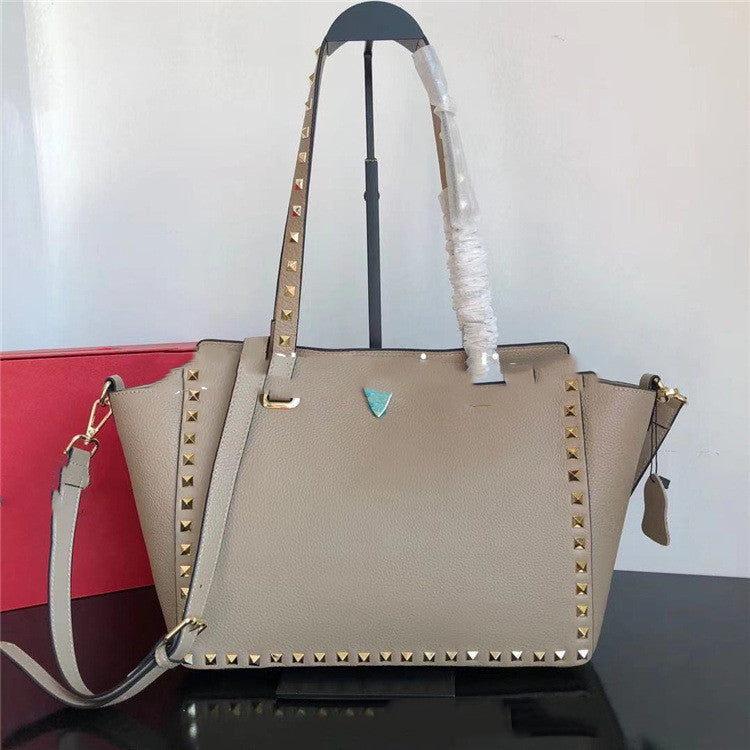 Large Leather Mommy Bag Cowhide Lychee Pattern Single-Shoulder Messenger Bag