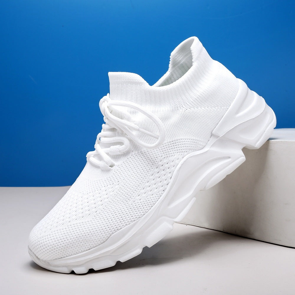 Summer Flyknit Breathable Lightweight Soft Sole Sports Shoes White Mesh