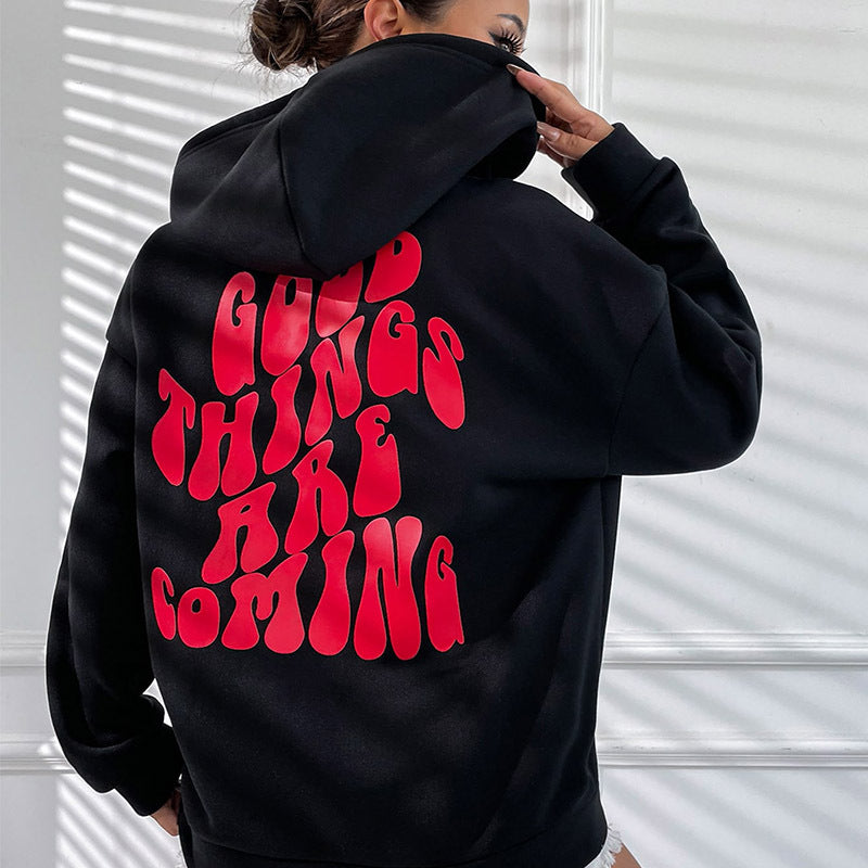 Sweat à capuche brossé avec imprimé lettre et poche kangourou