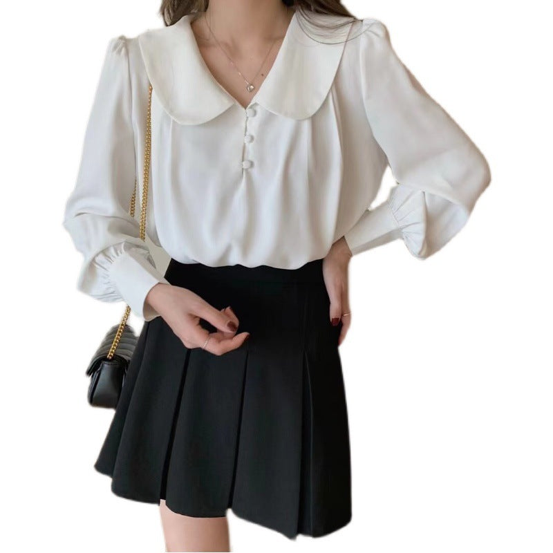 Doll Collar Chiffon Puff Sleeve Shirt Top