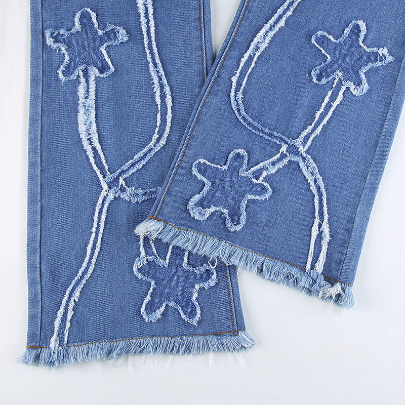 High Waist Slim Fit Flared Jeans Casual Trousers