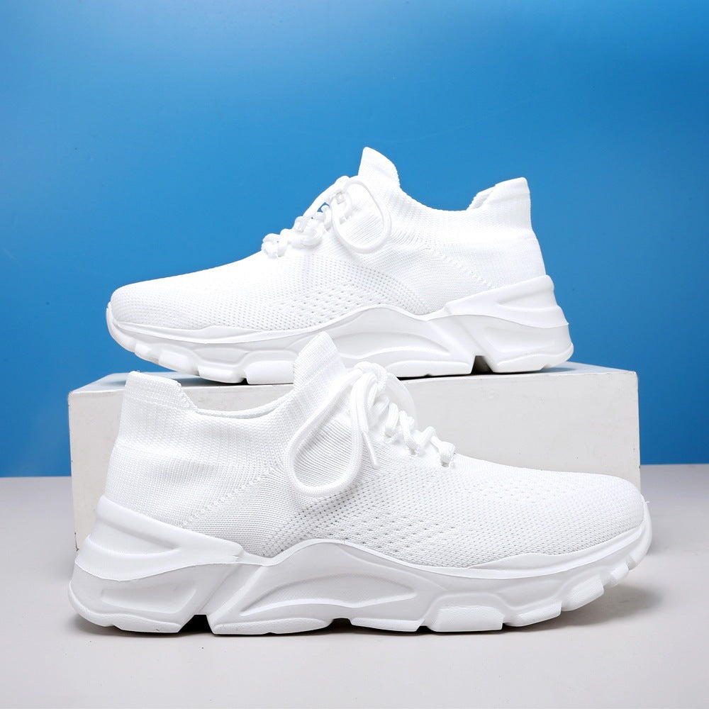 Summer Flyknit Breathable Lightweight Soft Sole Sports Shoes White Mesh