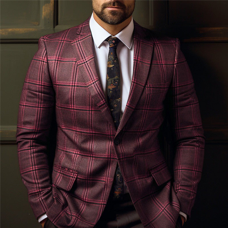 Retro Plaid Slim Fit Coat Top for Men