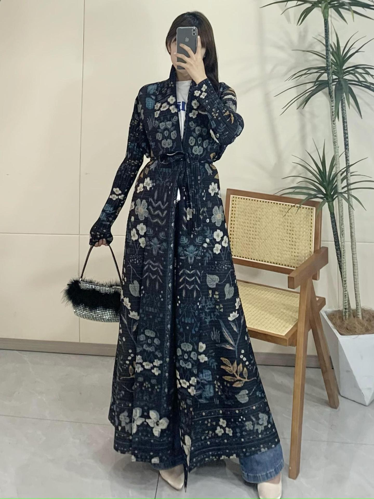 Pleated Print Fashionable All-match Lace-up Loose Arabian Abaya Robe
