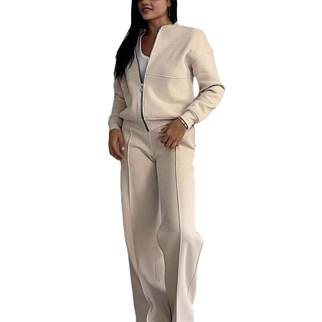 Women's Two-Piece Sports Suit Zipper Jacket & Wide Leg Pants