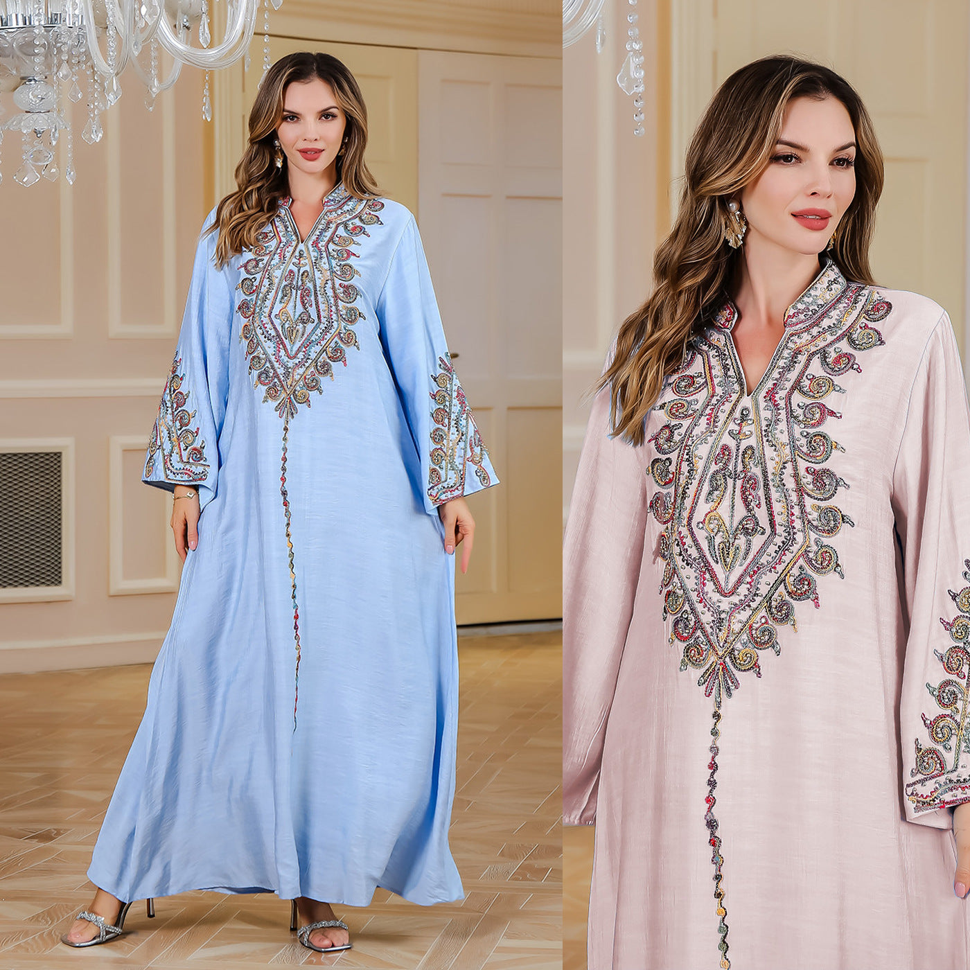 Elegant Middle East Saudi Muslim Rope Embroidered Robe Gown Dress