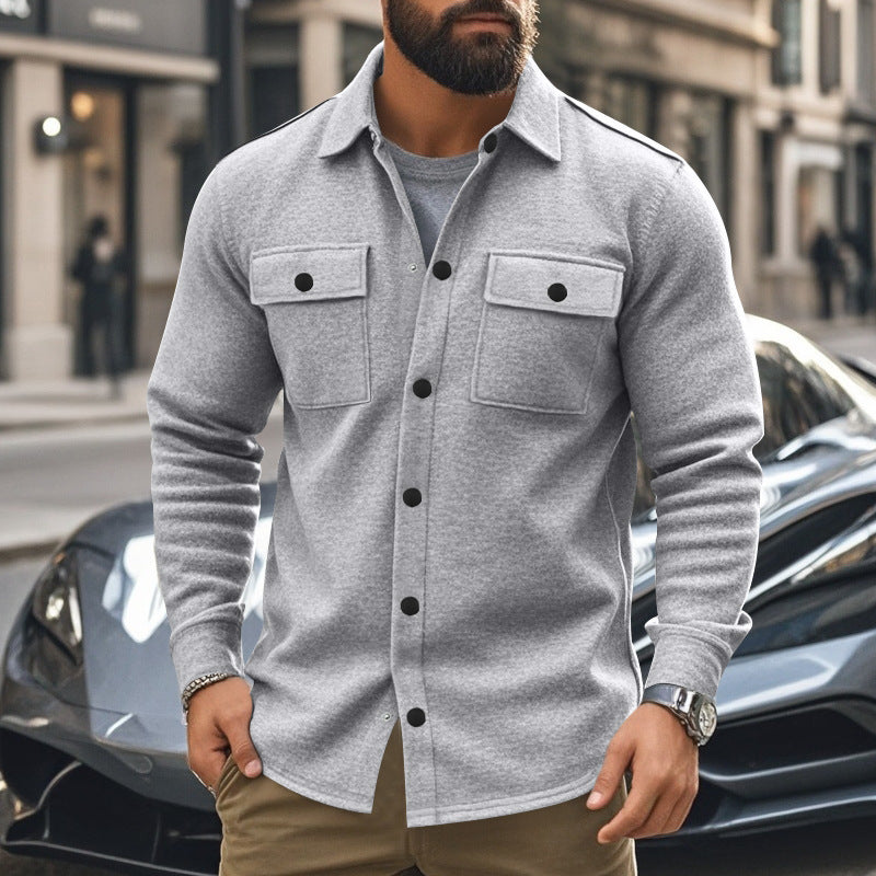 Men's Single-Breasted Lapel Jacket with Multi-Pockets