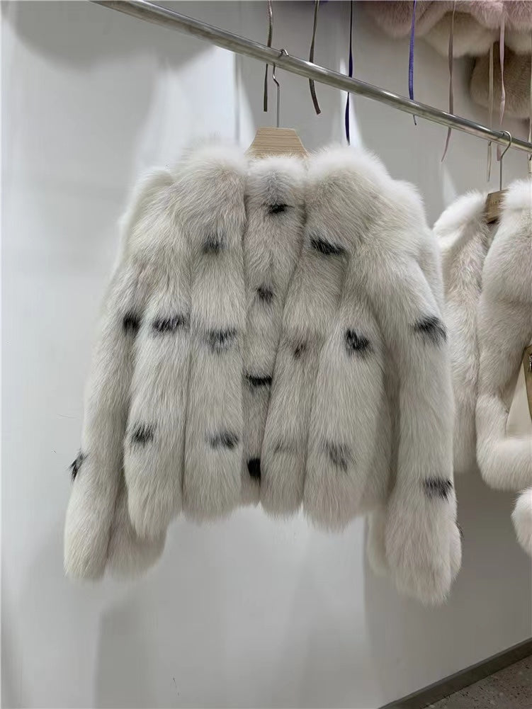 Whole Fox Fur Coat in Black, Pink & Apricot, Sizes S-XL