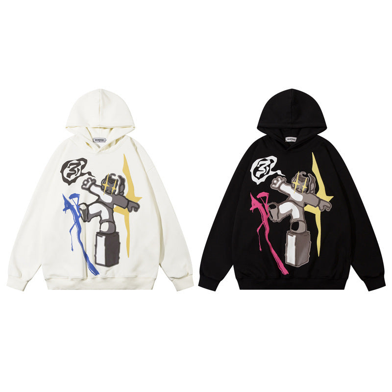 Cartoon Character Graffiti Cotton Hooded Sweater for Men
