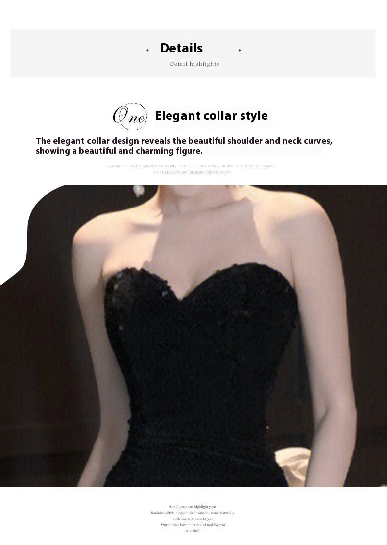Tube Top Evening Gown with Embroidery in Black & Wine Red
