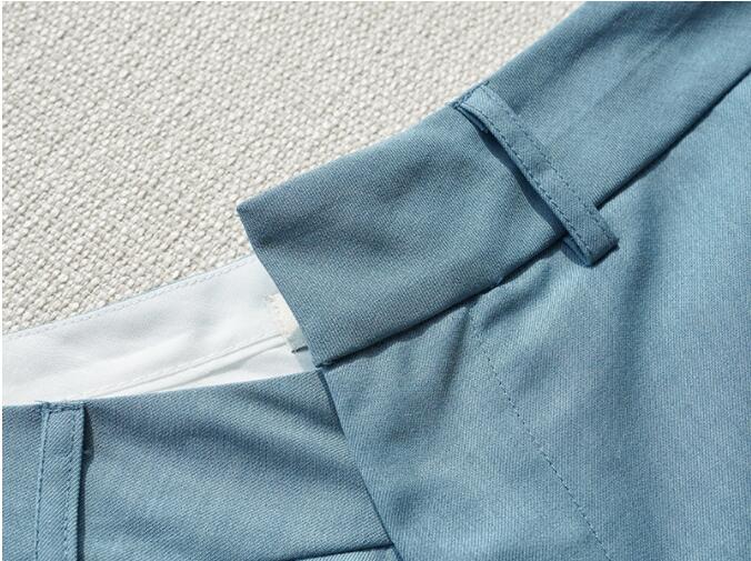 Pantalon tailleur femme ample à taille irrégulière printemps - Abricot et Bleu Brume