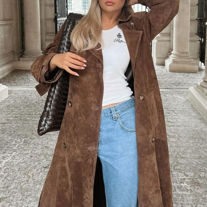Women's Fall Winter Double-Breasted Polo Collar Extended Trench Coat