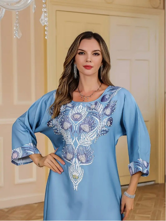 Robe abaya élégante à manches longues et imprimé floral