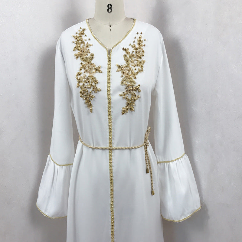 Middle East Women's Pearl Robe Dress in White, Red, Black, Blue - Sizes S-XXL