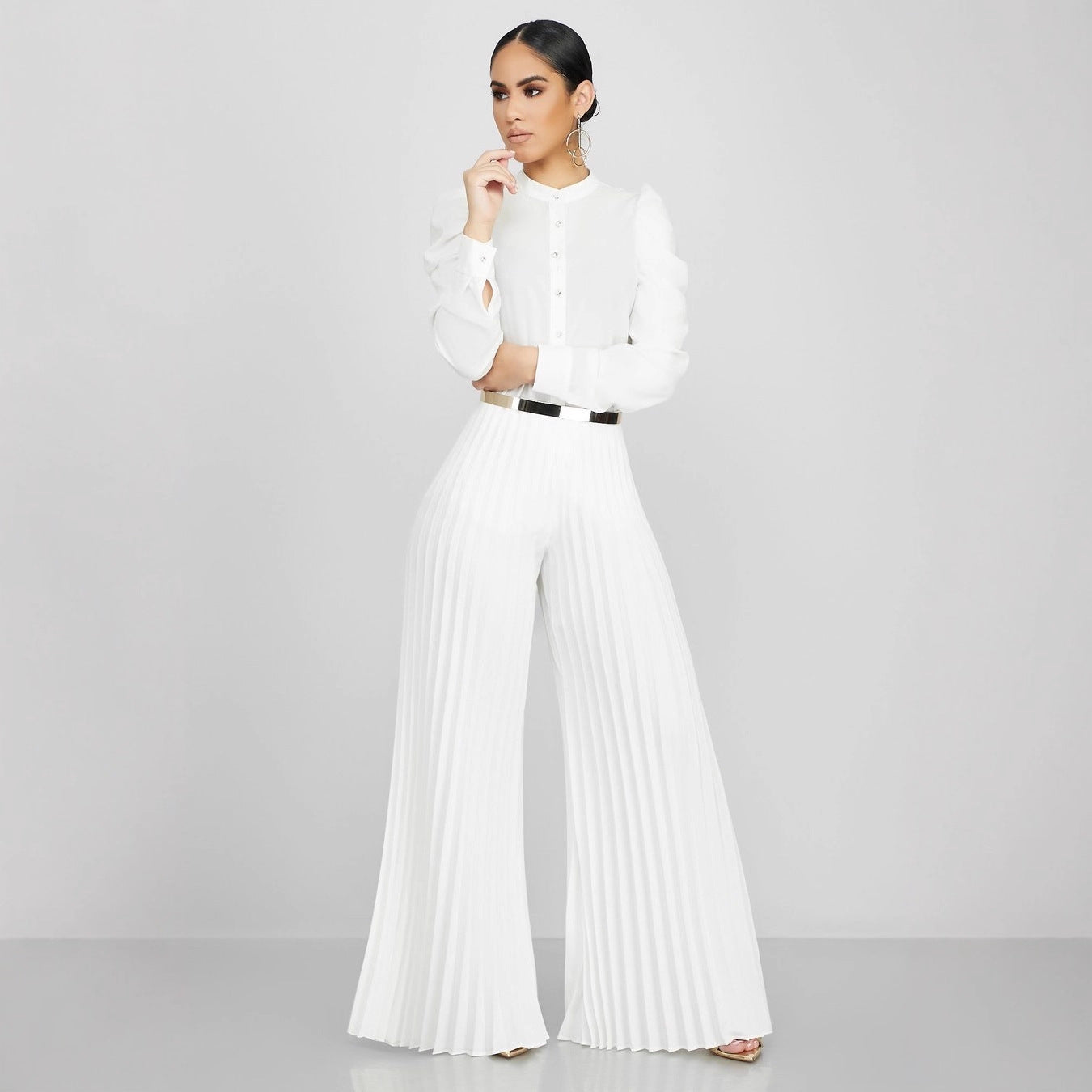 Pantalon plissé à jambes larges pour femme, tendance et décontracté