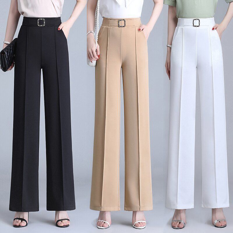 Pantalon Femme Coupe Droite Ample Large en Soie Glacée