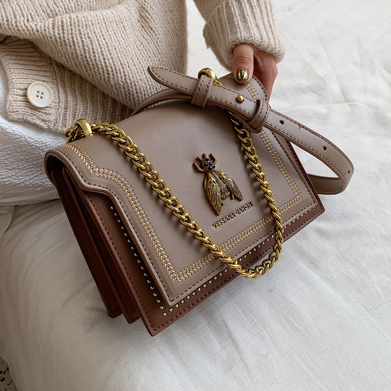 Summer Chain Retro Bee Shoulder Messenger Bag 20cm PU Leather