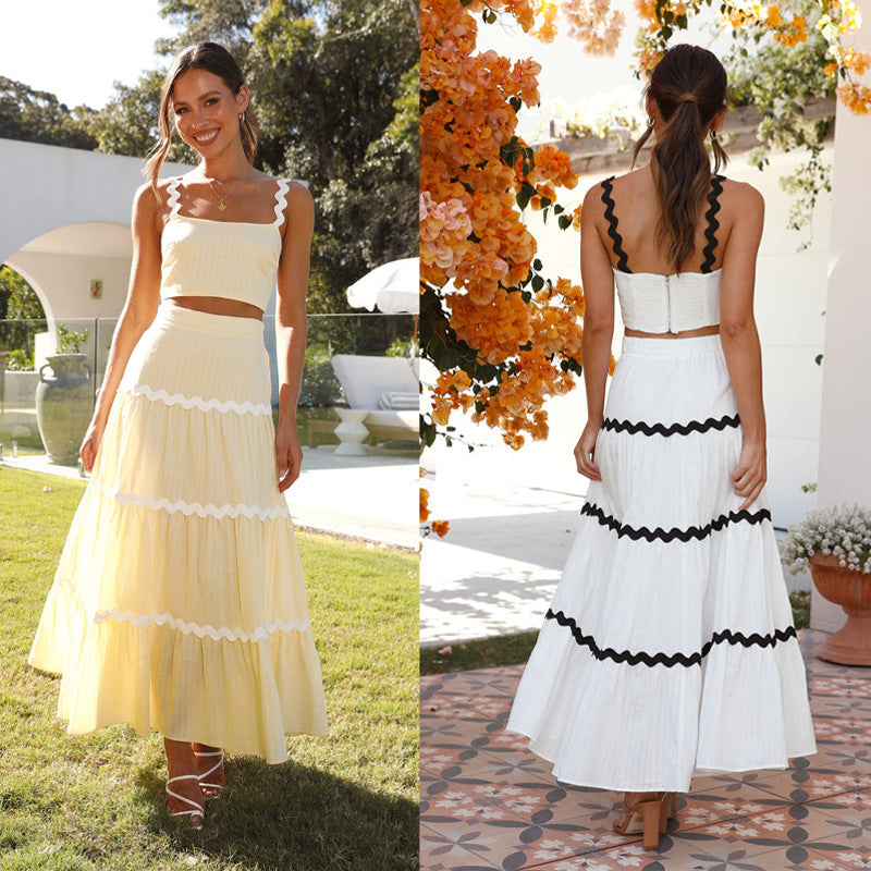 Ensemble robe en coton patchwork bicolore femme jaune clair blanc S-XL