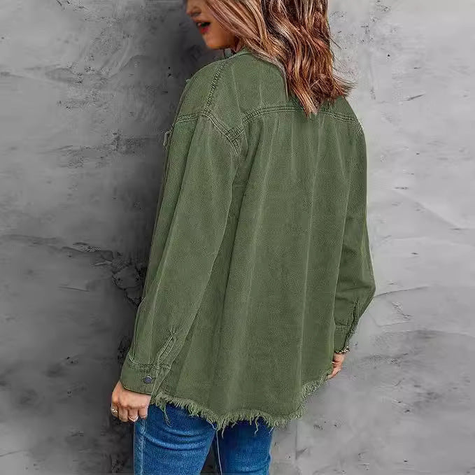 Veste-chemise en jean boutonnée pour femme