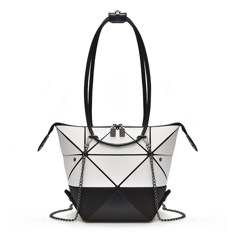 Trendy Medium Folding Geometric Diamond Laser Variety Bag with Zipper