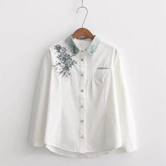 Women's New Style Literary Embroidery Long-sleeved Shirt