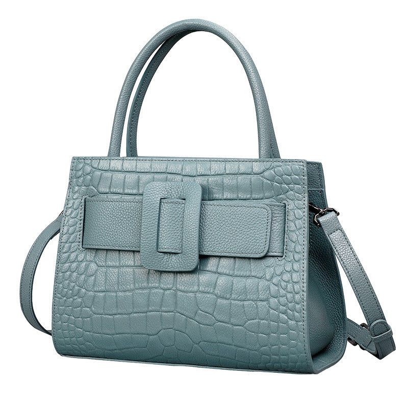 Women's Genuine Leather Cloud Blue Double-Strap Crossbody Bag
