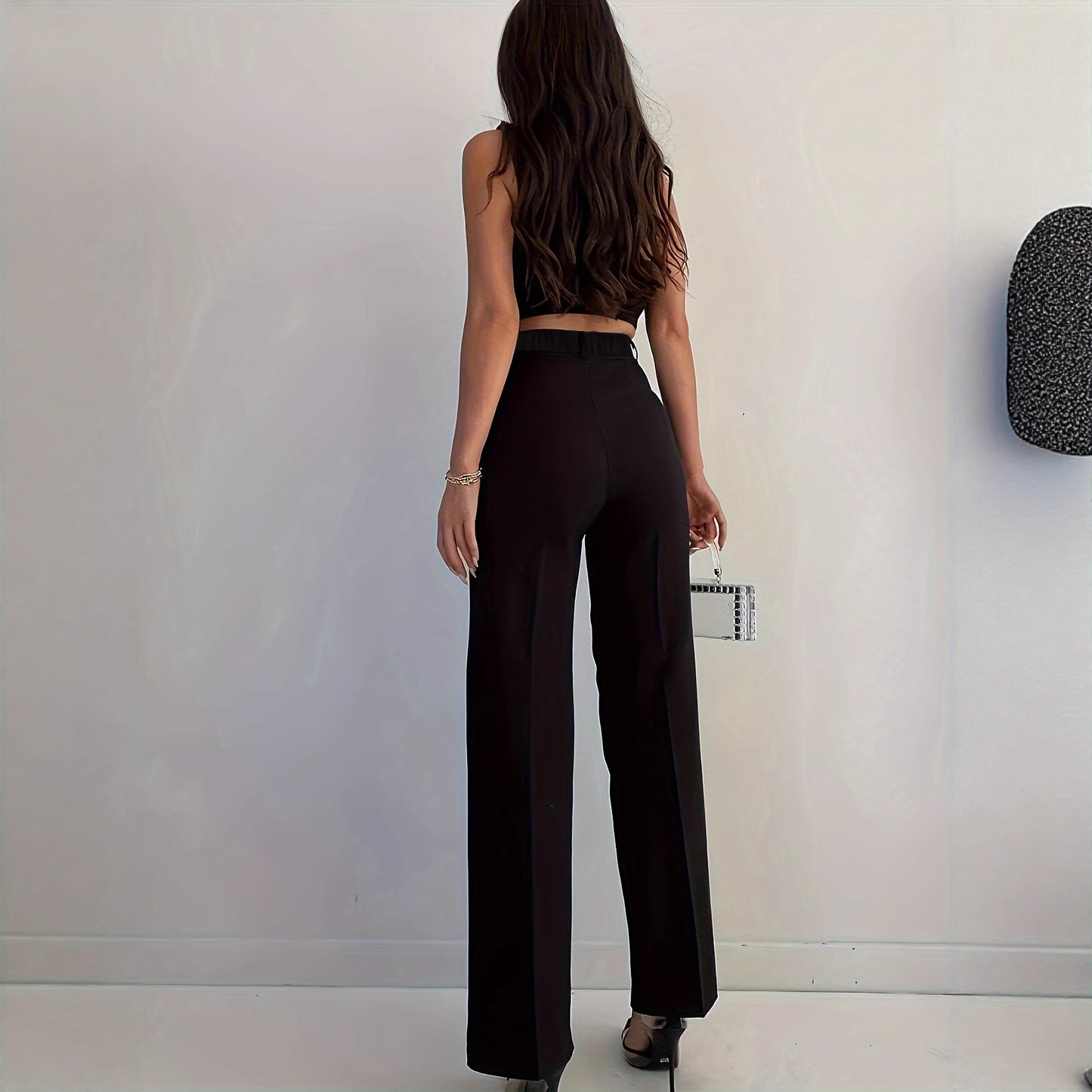 High Waist Slim Fit Black Casual Pants for Women