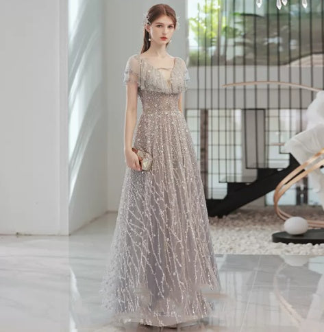 High-Grade Dusty Blue Banquet Engagement Cocktail Dress Polyester