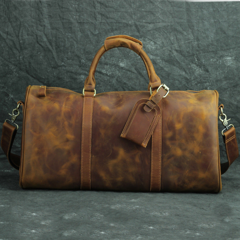 Sac fourre-tout de voyage bandoulière en cuir de vachette vintage pour hommes