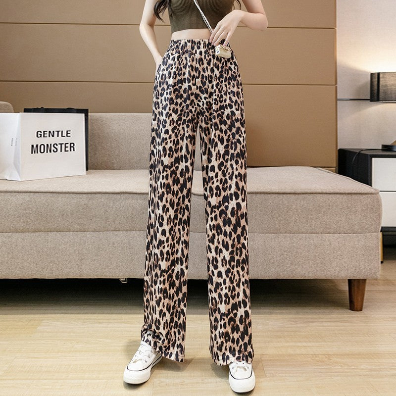 Women's High Waist Leopard Print Straight Pants Summer Thin