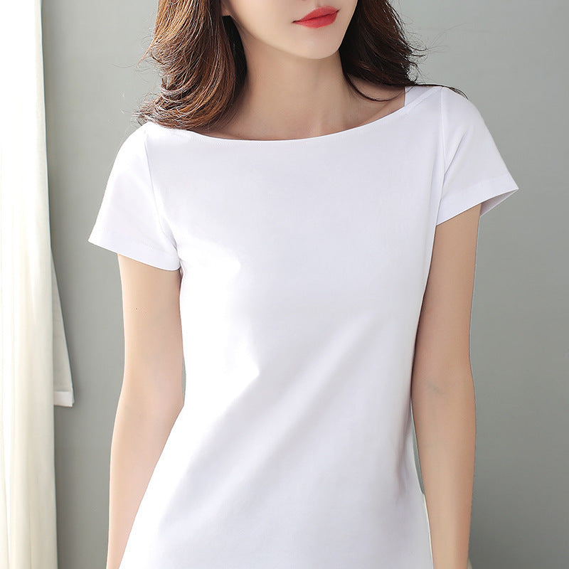 Fashionable Women's Slim Fit Half-Sleeve White Bottoming Shirt Top