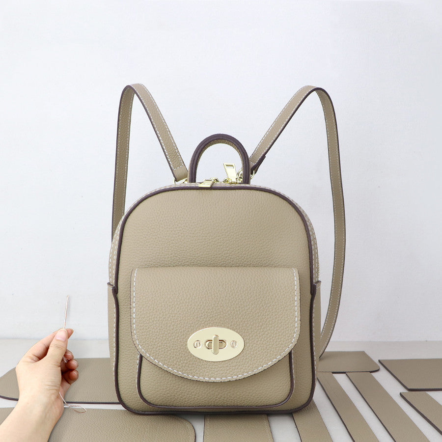 Women's Genuine Cowhide Leather Fashion Backpack 25x21x6.5cm