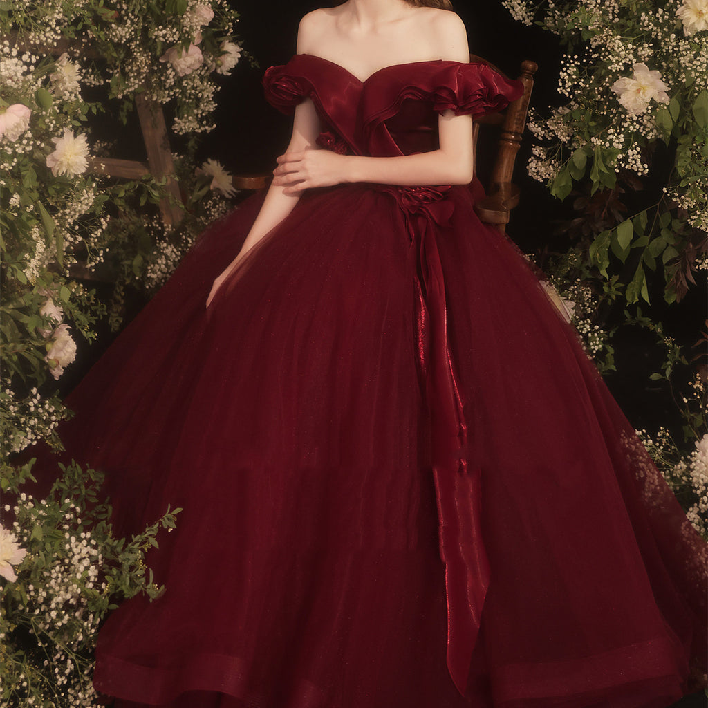 Grace Wine Red Off Shoulder Dinner Dress