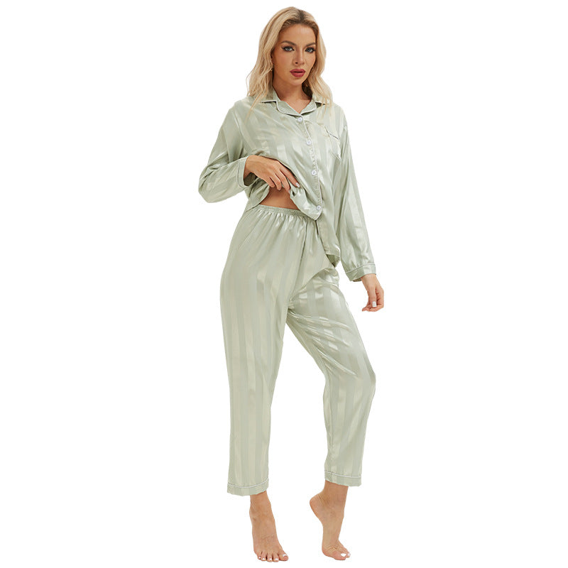 Pyjama grande taille en soie artificielle à rayures audacieuses, manches longues, style européen et américain