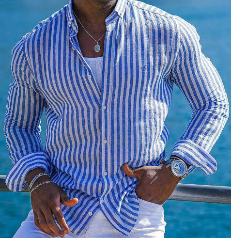 Summer Menswear 3D Print Lapel Long Sleeve Shirt