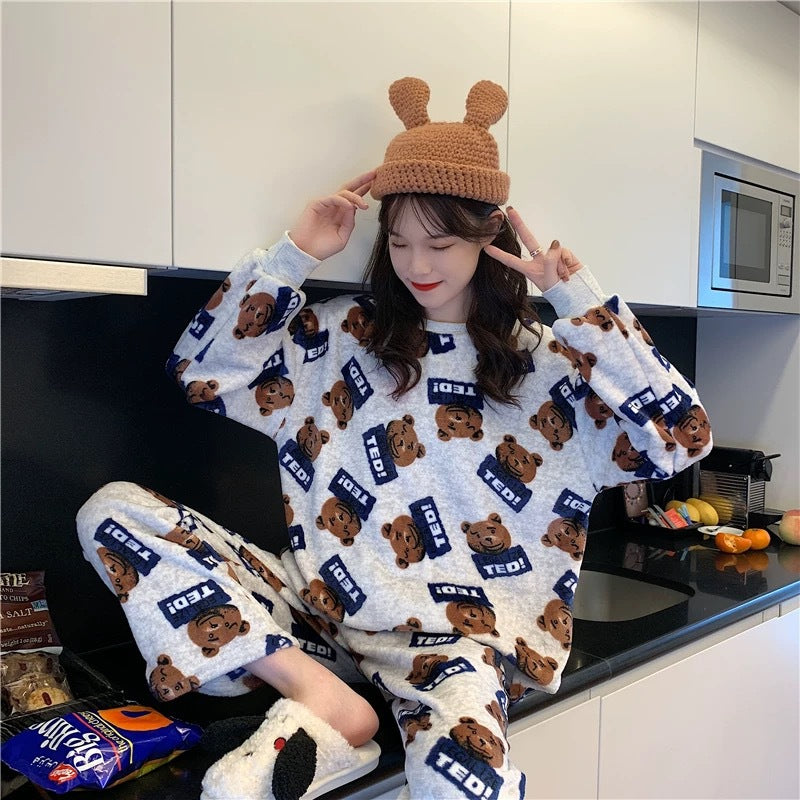 Coral Fleece Thickened Padded Winter Pajamas for Women