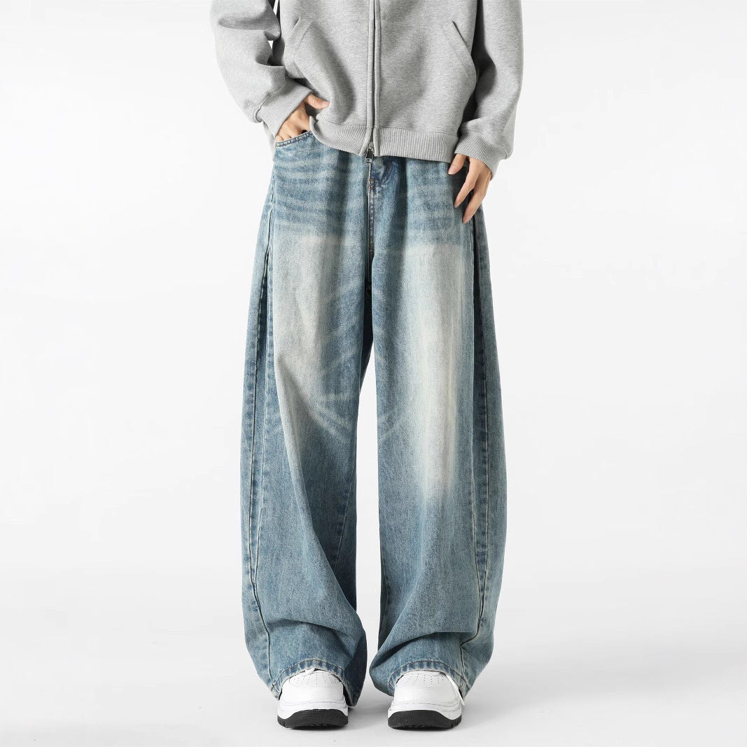 American Jeans Men Straight Light Blue Cotton Trousers
